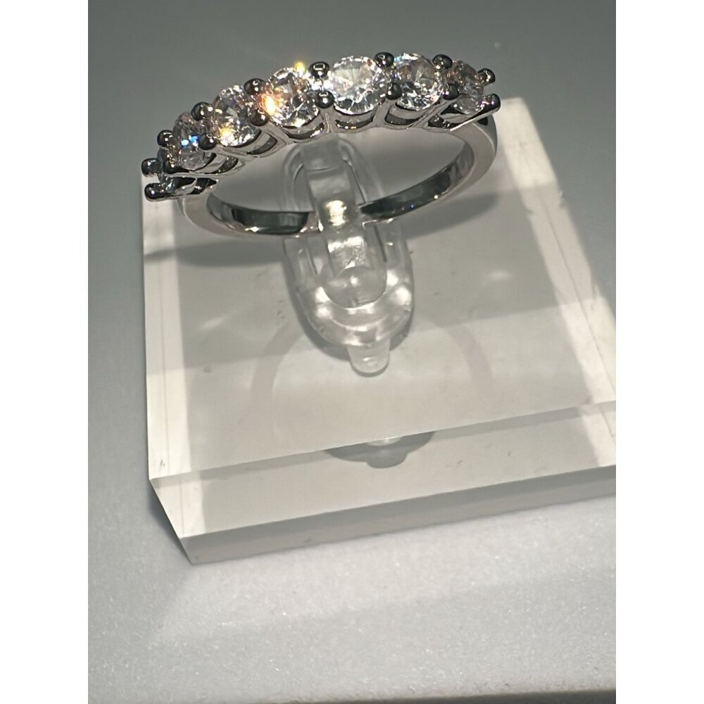 Cubic Zirconia Silver Tone Band Ring Size 6